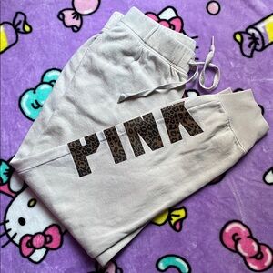 PINK ✨Victoria’s Secret Leopard Print Logo Sweatpants with Pockets size Medium